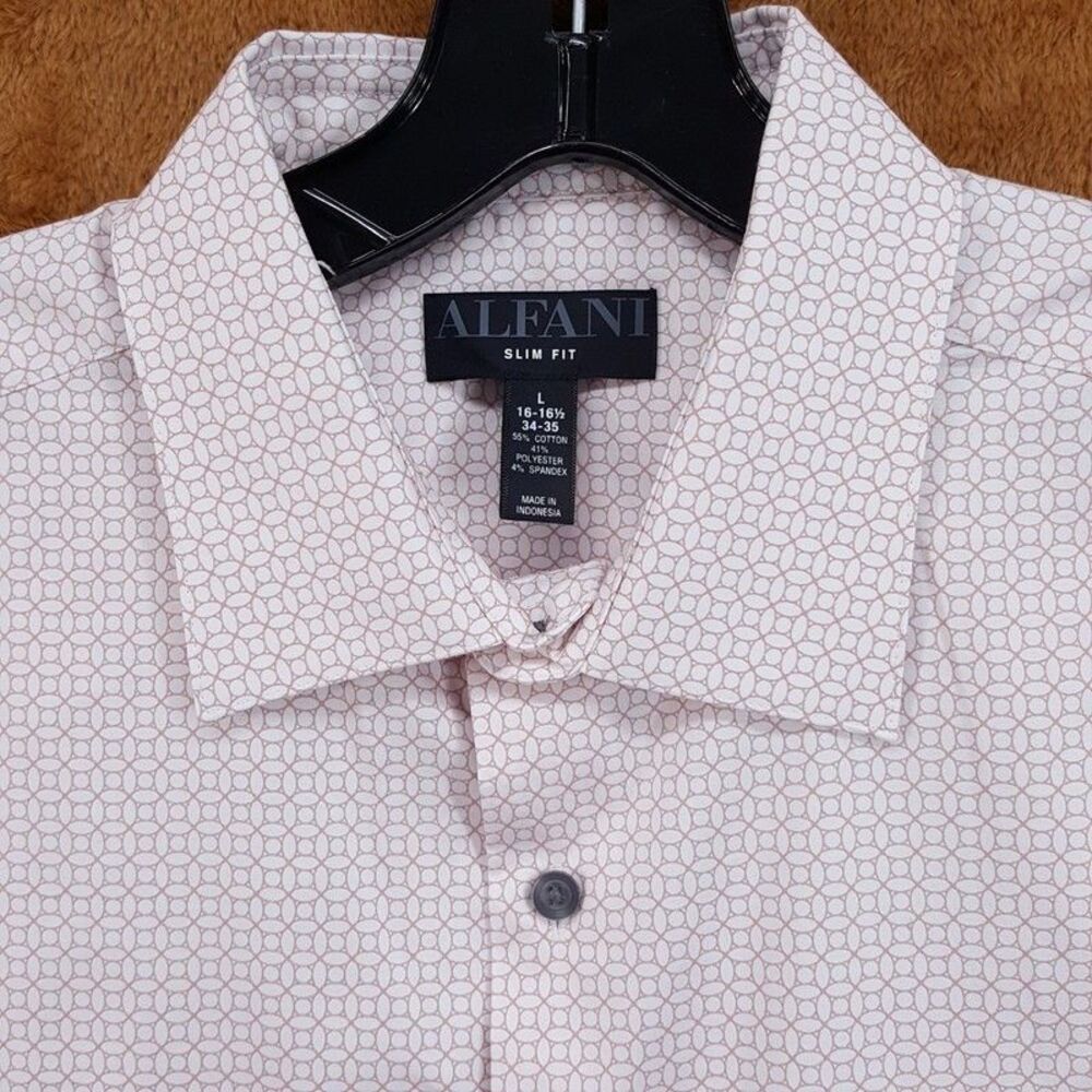 ALFANI Dress Shirt Mens Size 16 16.5 34 35 Pink Geo Neat Slim Fit Stretch